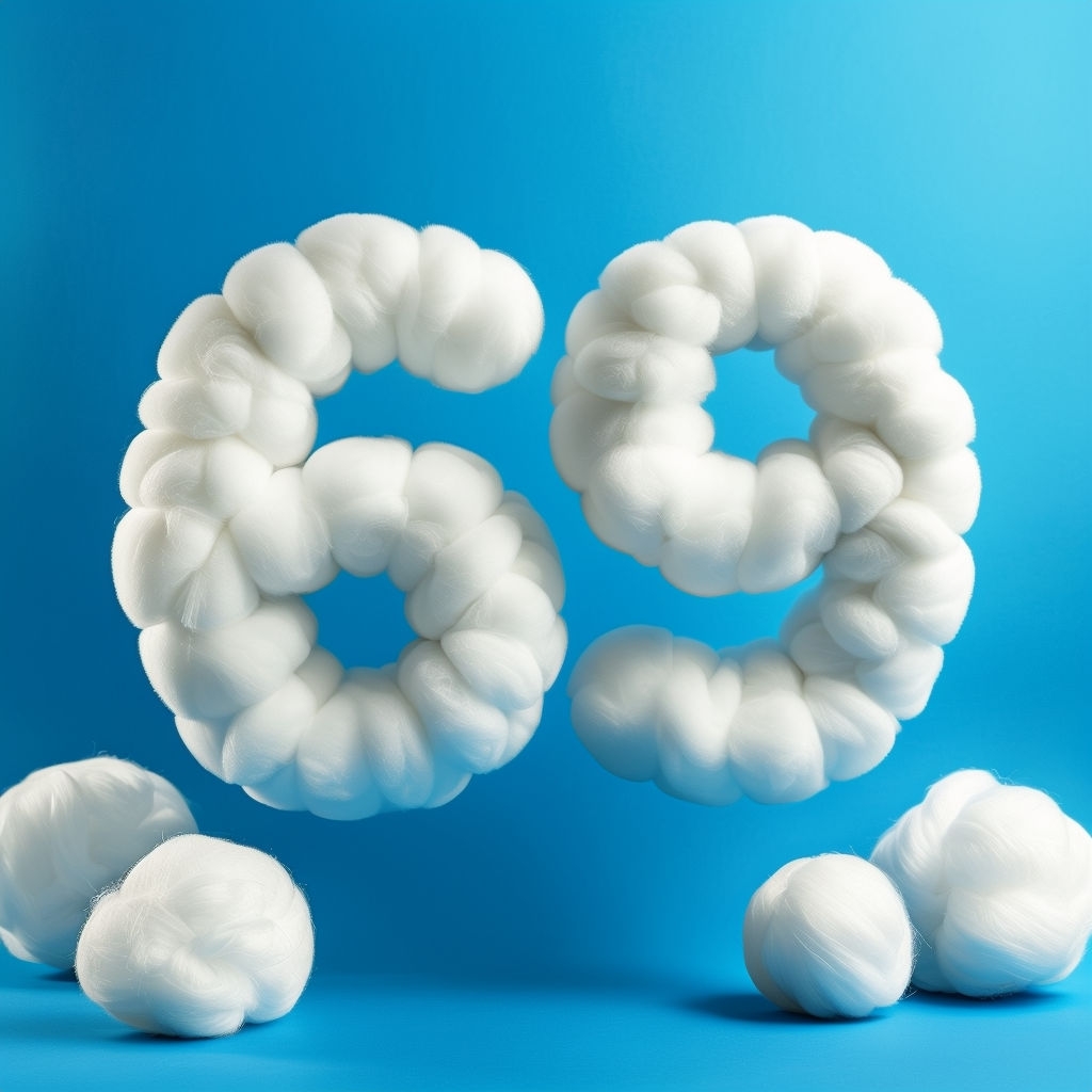Fluffy White Cotton Number 69 on Sky Blue Background Poster