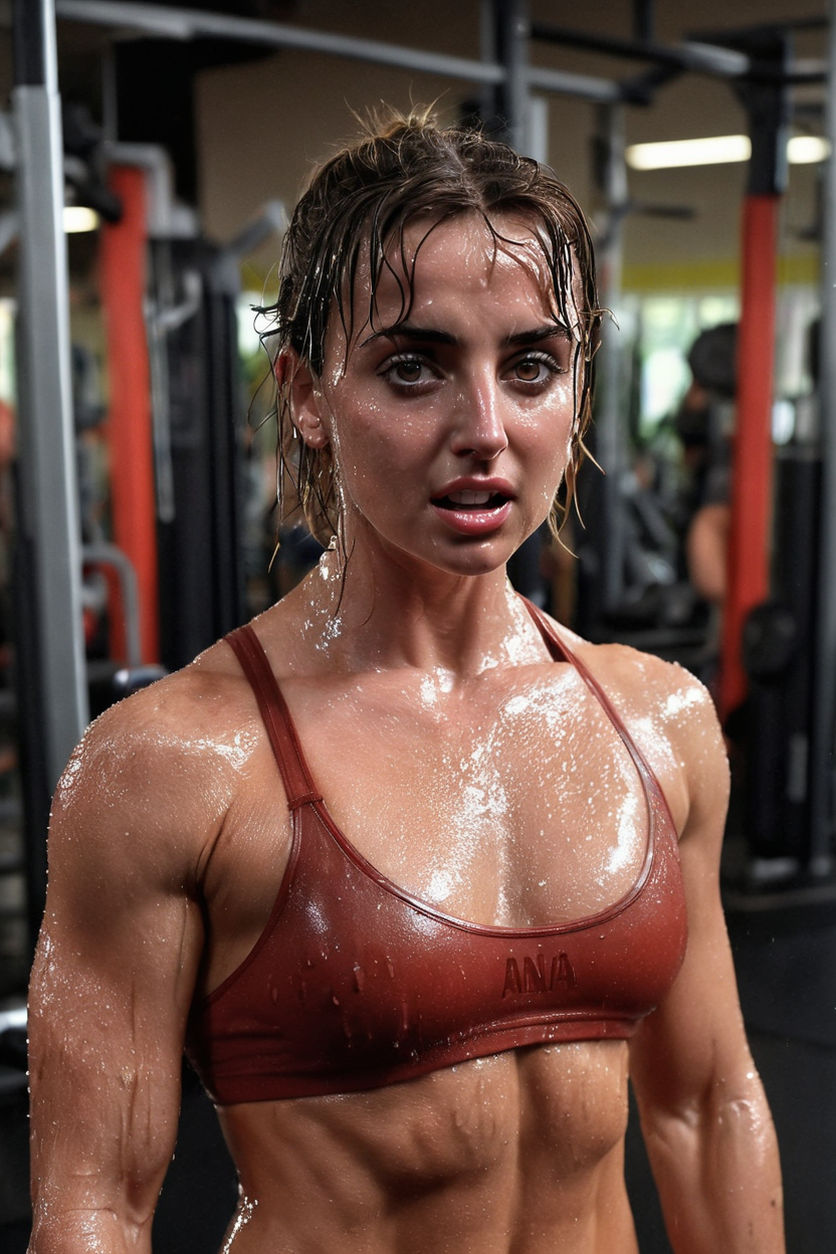 Anna de armas as a muscle girl sweating in the gym