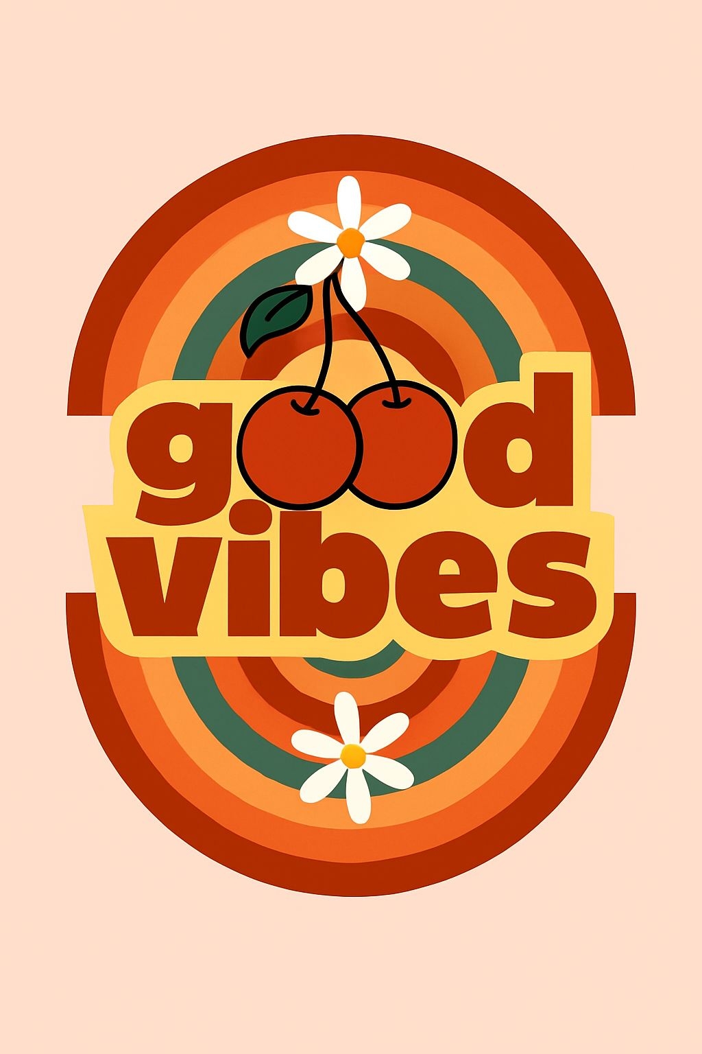 Retro Good Vibes Cherries and Daisy Graphic T-Shirt