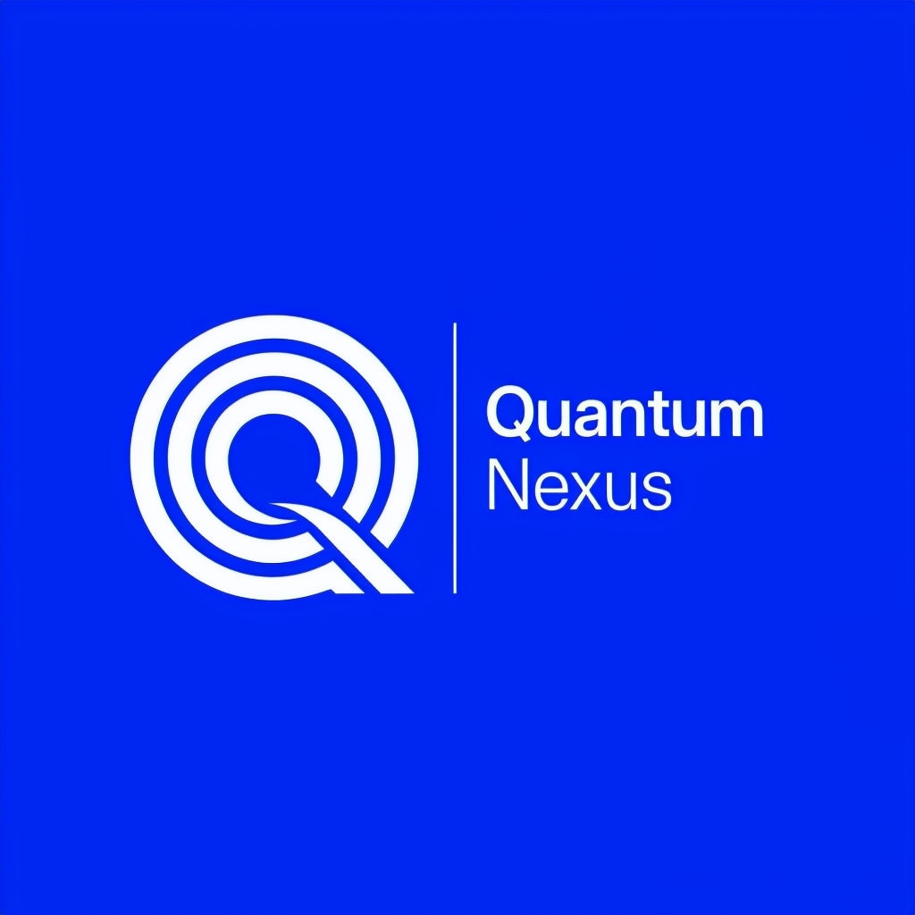 Minimalist Geometric Quantum Nexus Logo Design on Blue Background