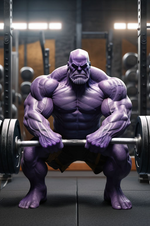 Create a realistic image of Thanos doing squats with heavy w... by ...