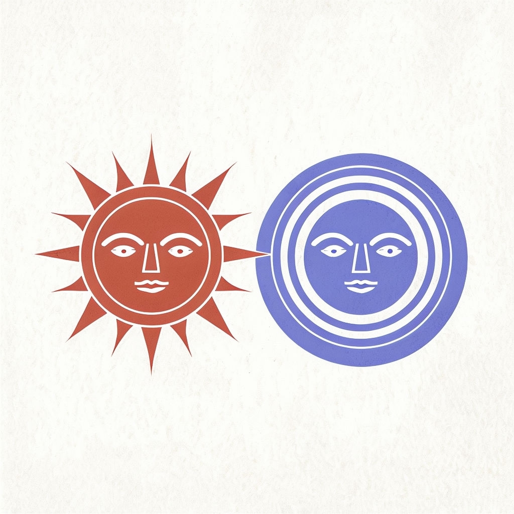 Stylish Minimalist Sun and Moon Icons Digital Art Poster