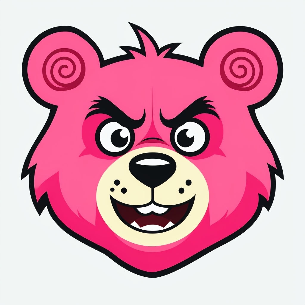Playful Hot Pink Cartoon Bear Face Icon Sticker