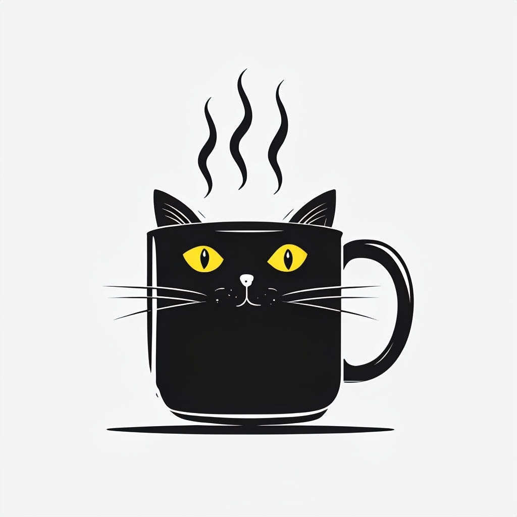 Playful Black Cat in Coffee Mug Cartoon Sticker