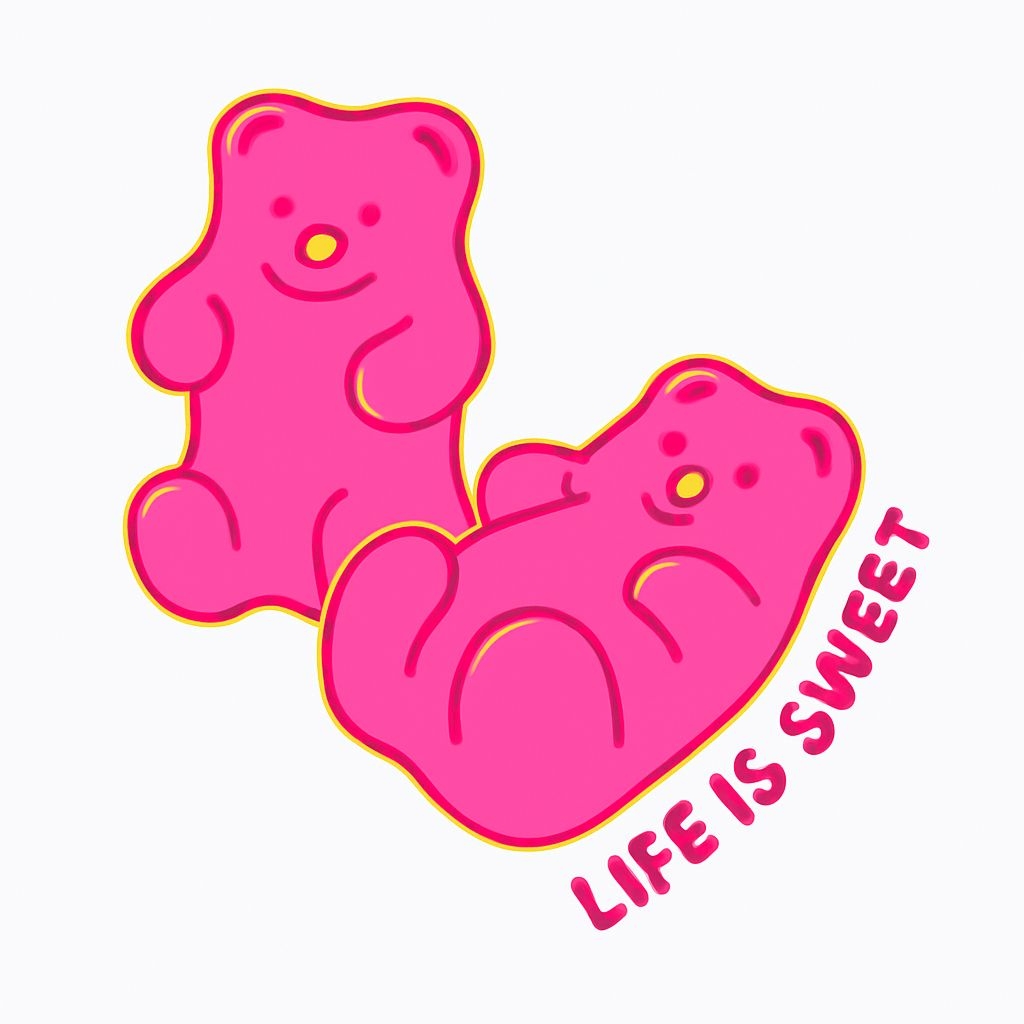 Playful Magenta Gummy Bears with Life is Sweet Text Sticker