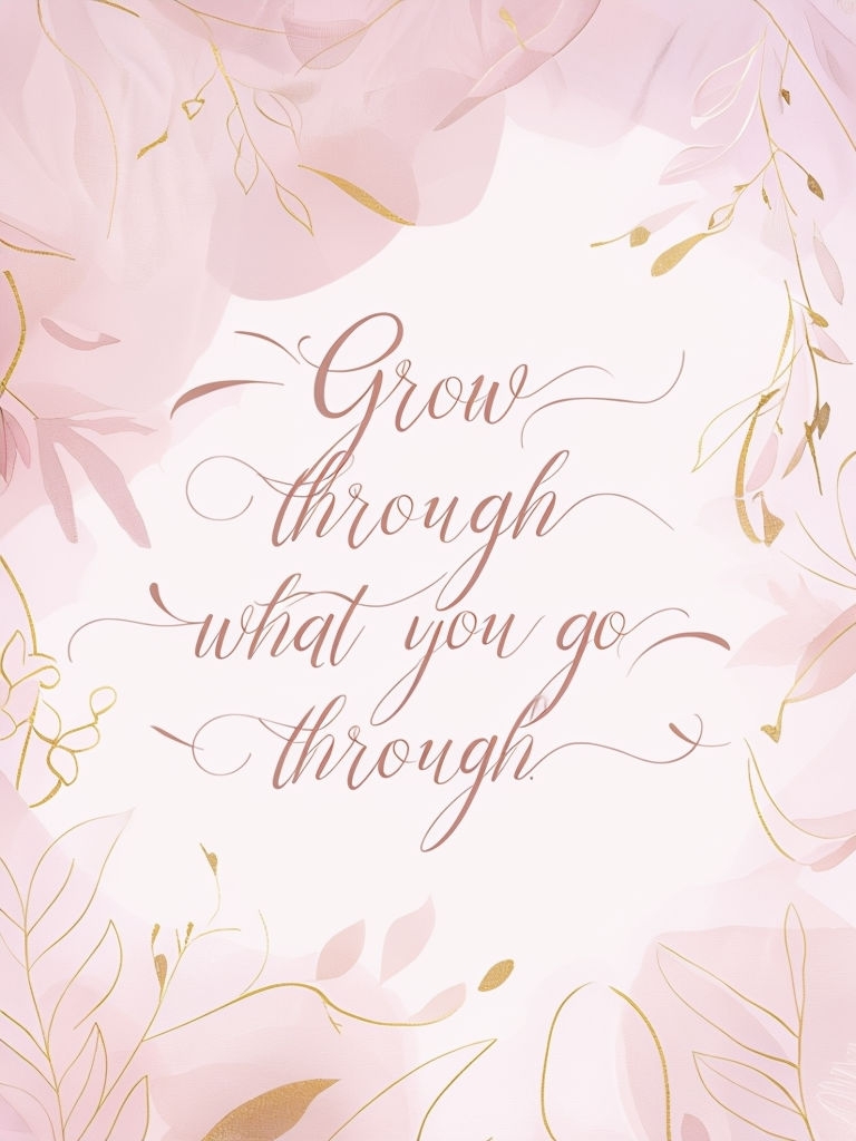 Elegant Pastel Grow Through Quote Art with Floral Motifs Poster