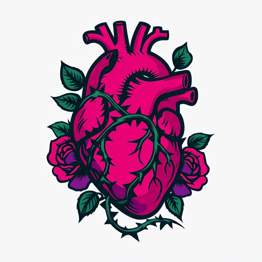 Vibrant Crimson Anatomical Heart with Thorny Vines Mug