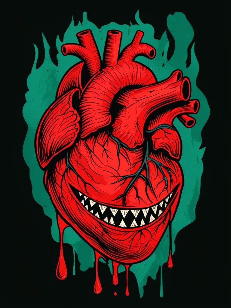 Eerie Anthropomorphic Heart Illustration for Unique T-Shirt