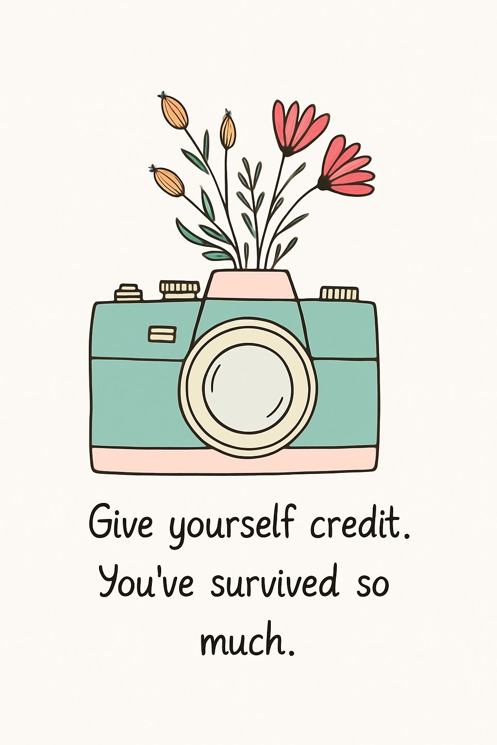 Whimsical Vintage Camera with Flowers and Uplifting Quote T-Shirt