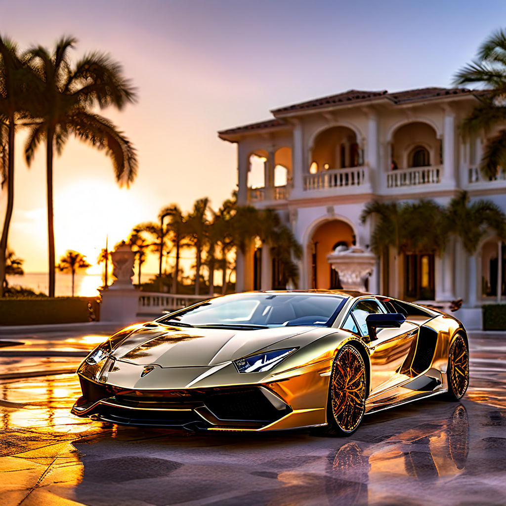 "a sleek and stylish Lamborghini Aventador coated in glistening gold" <!-- -->- Playground