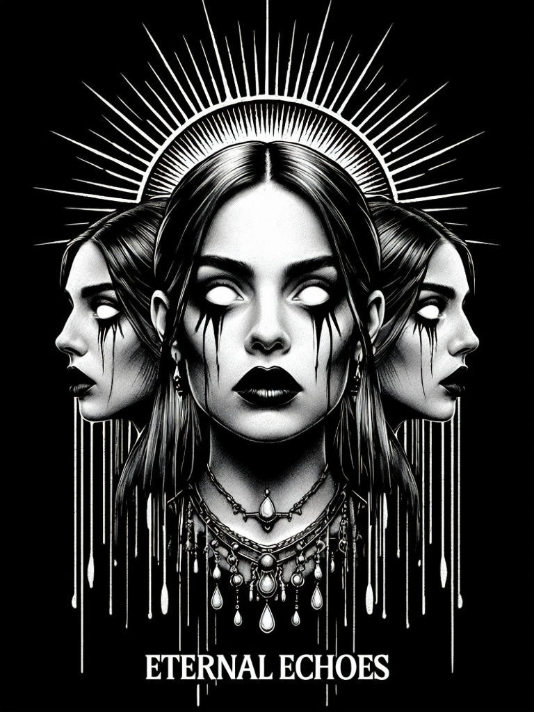Eternal Echoes Gothic Women's Faces Illustration T-Shirt