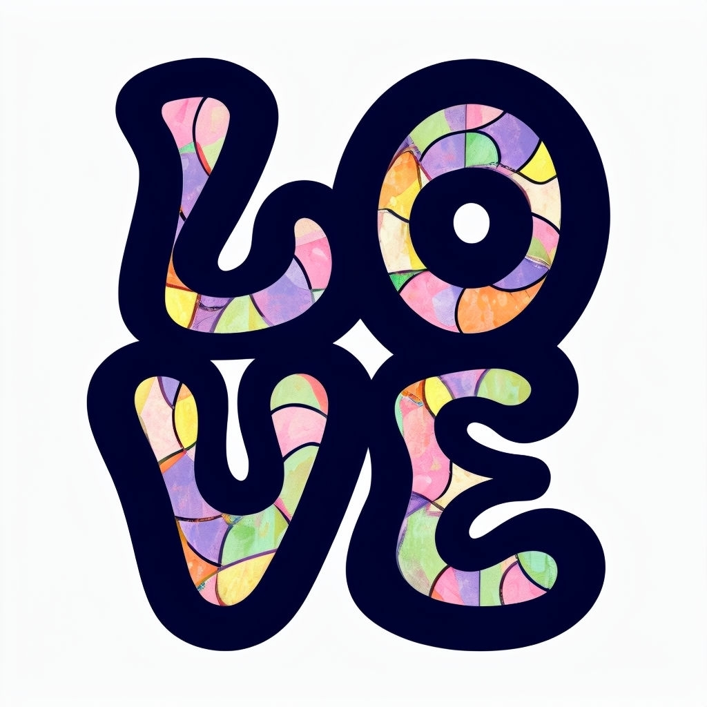 Vibrant Abstract LOVE Typography with Colorful Mosaic Patterns Mug
