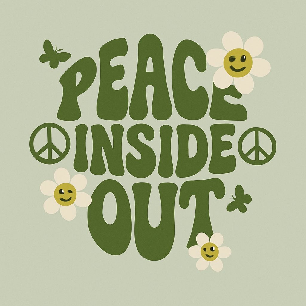 Retro Peace Inside Out Illustration with Daisies Social Media Post