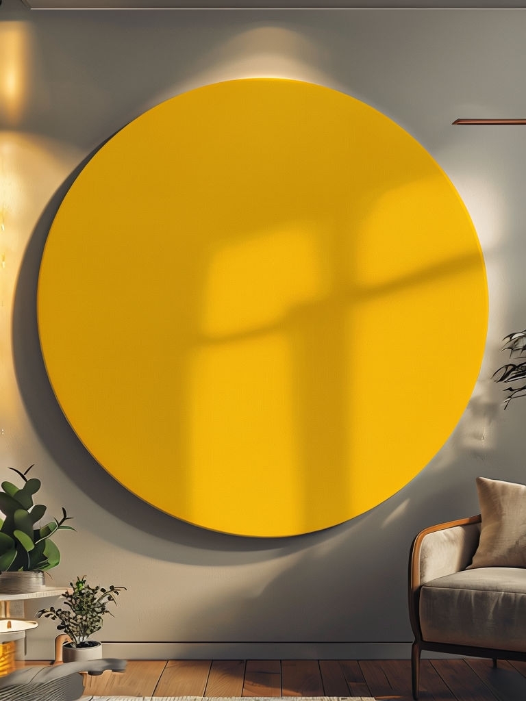 Stylish Mustard Yellow Circular Wall Art Mockup