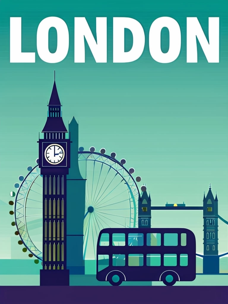 Minimalist London Landmarks Vector Art Illustration Poster