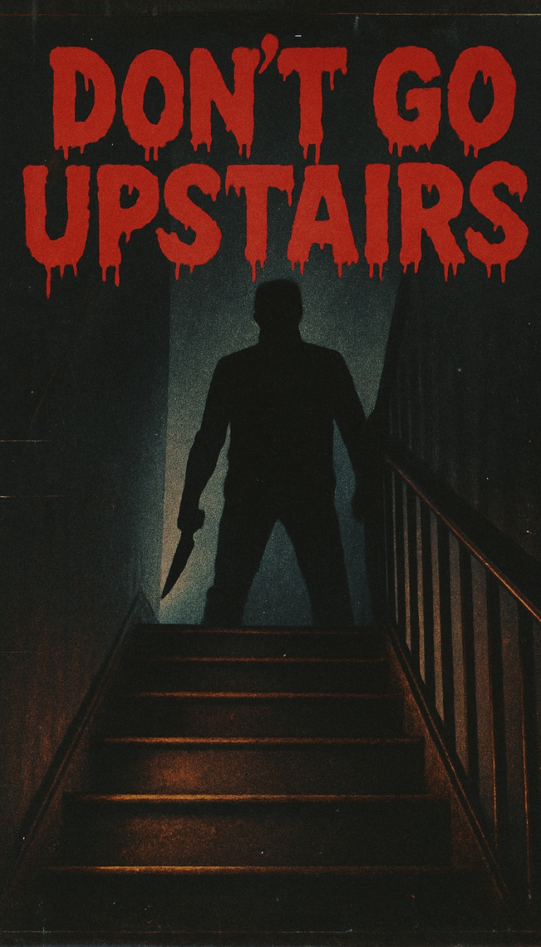 Ominous Don't Go Upstairs Horror Poster with Sinister Silhouette