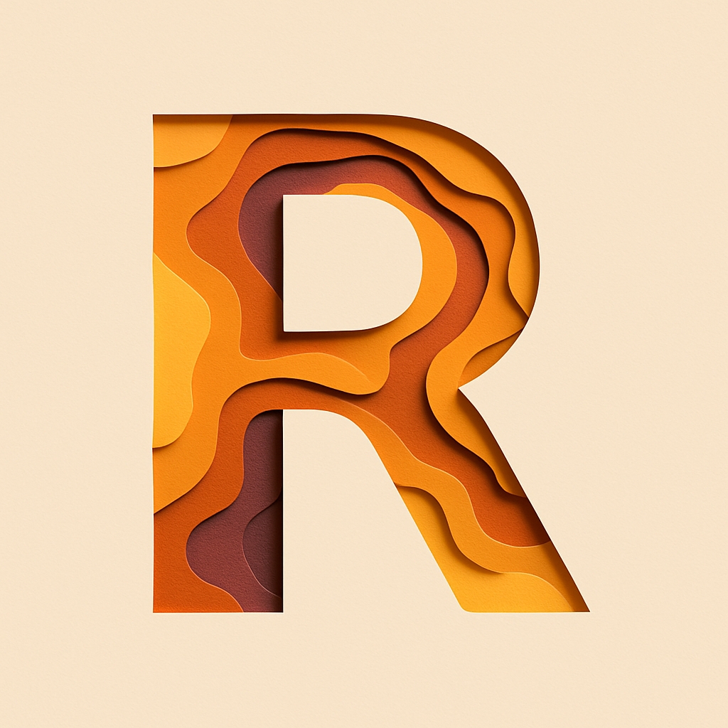 Intricate 3D Layered Letter R Design on Beige Background Monogram