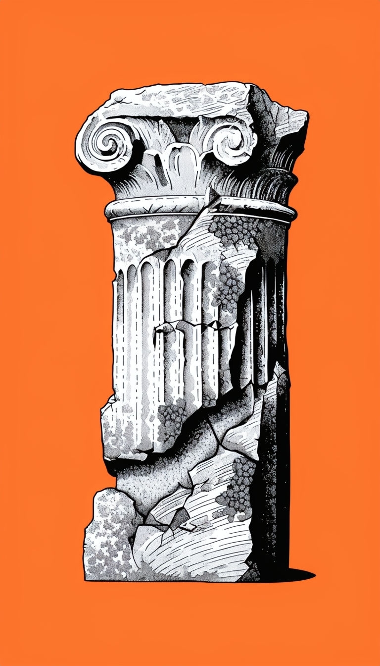 Bold Ancient Stone Fragment Illustration on Dark Background Mobile Wallpaper