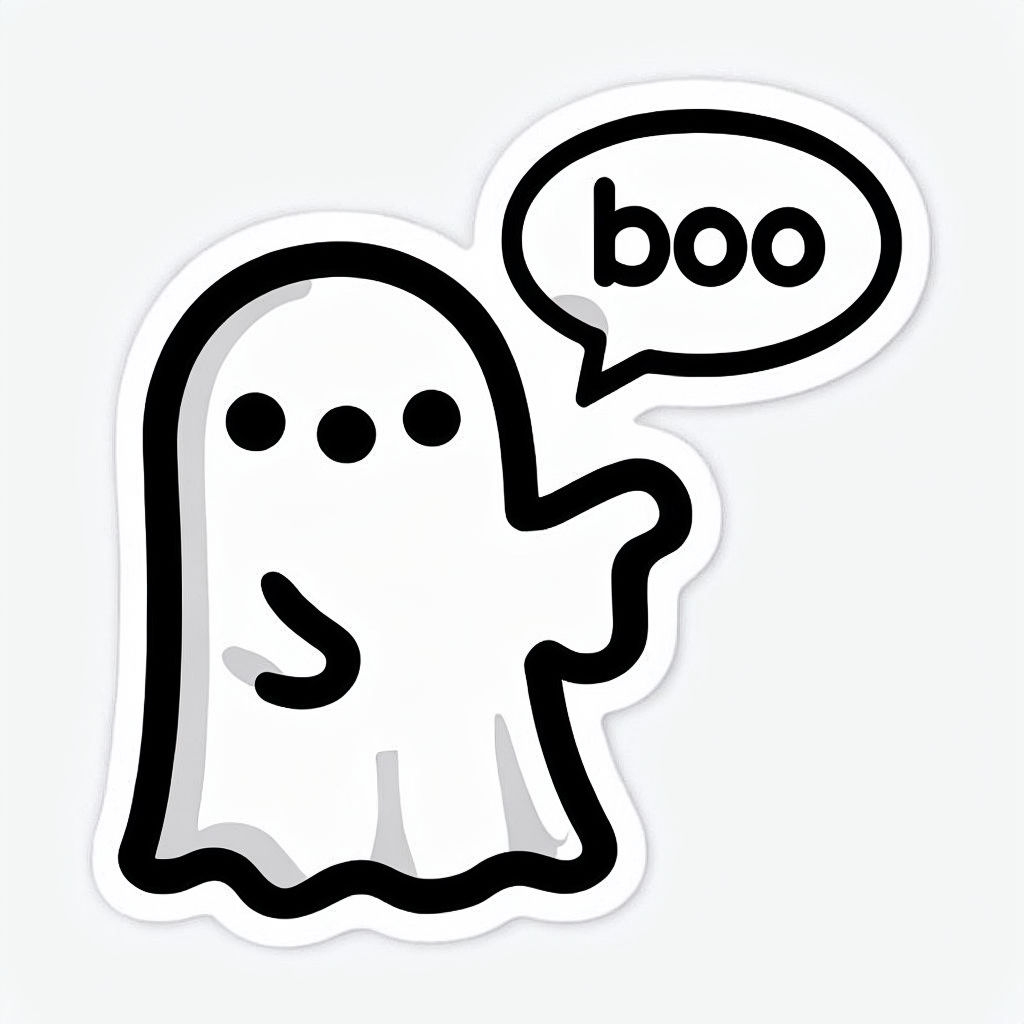 Cute Minimalist Ghost Character with Boo Speech Bubble Sticker