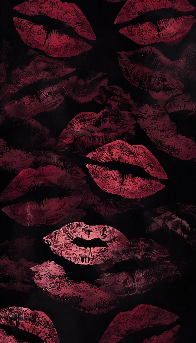 Bold Red Lipstick Kiss Marks Abstract Art Mobile Wallpaper