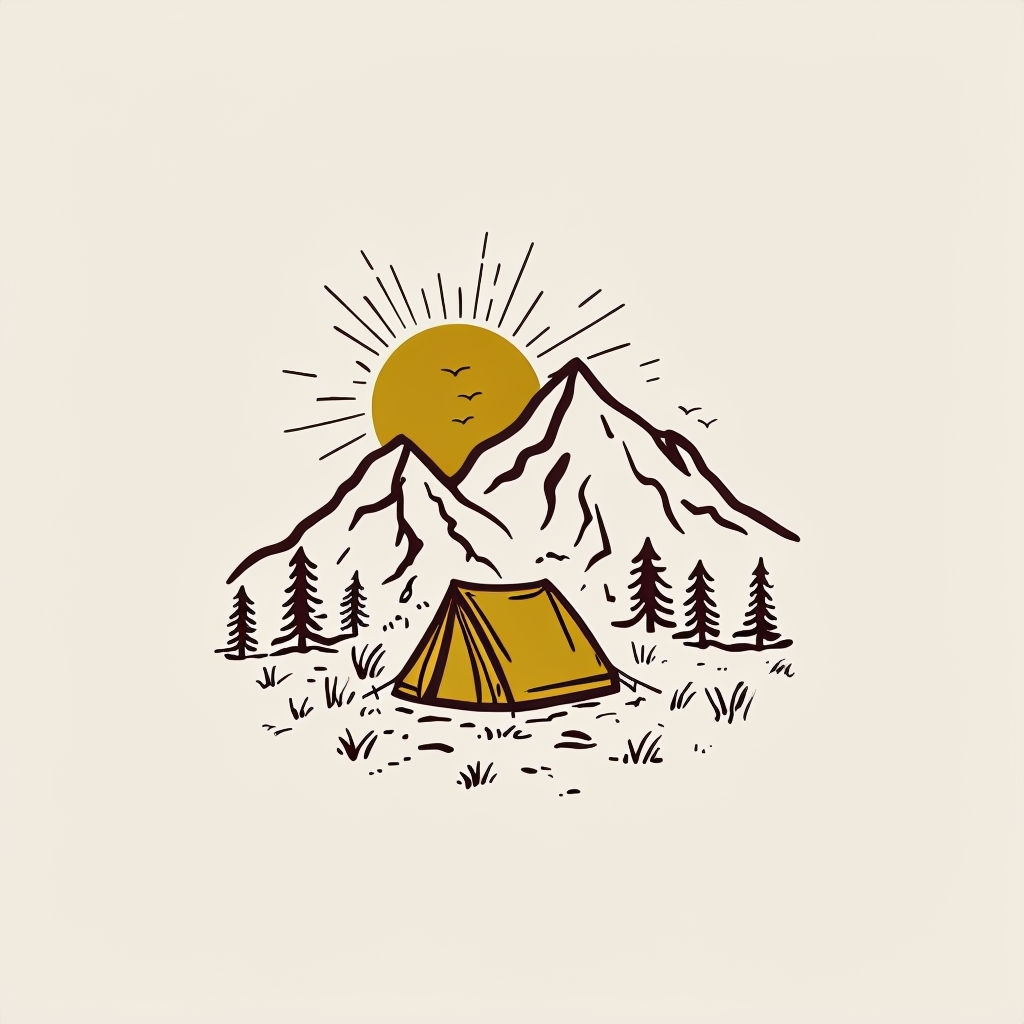 Minimalist Mountain and Tent Outdoor Scene T-shirt