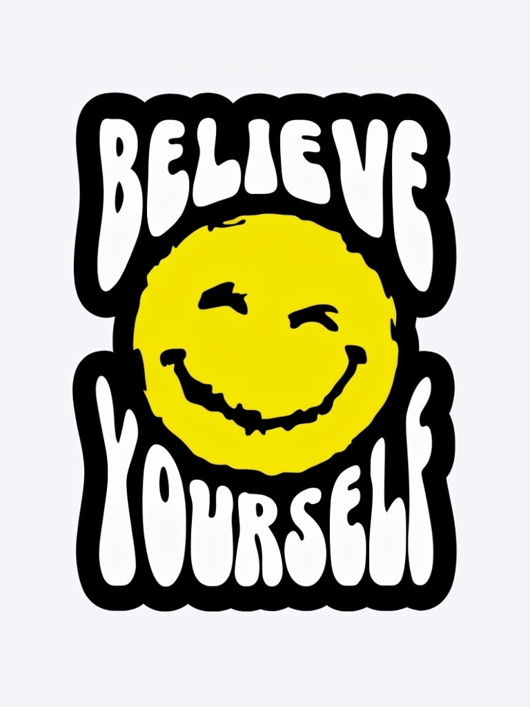 Bold Believe Yourself Motivational Sticker with Smiley Face