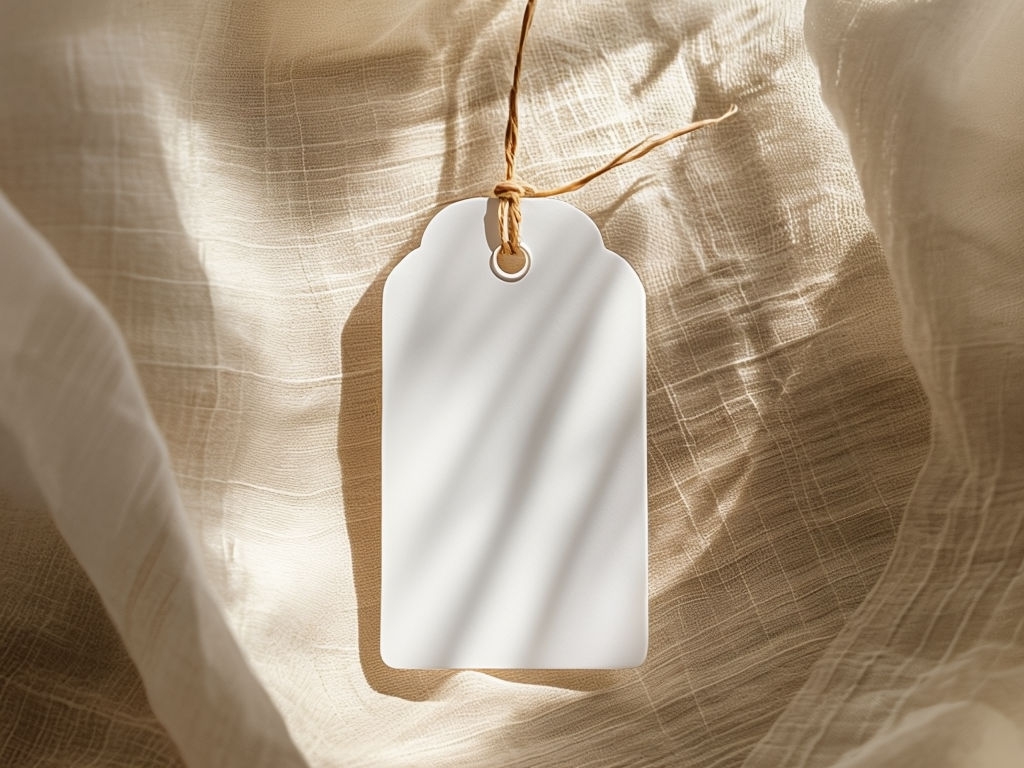 Elegant Minimalist White Tag on Textured Linen Background Mockup