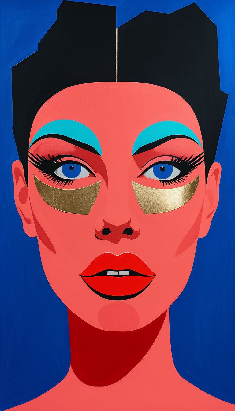 Bold Pop Art Female Face Portrait with Geometric Makeup Art