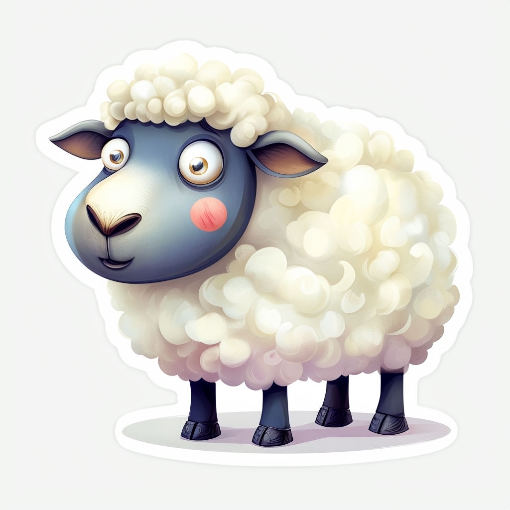 Whimsical Cartoon Smiling Sheep Illustration Sticker