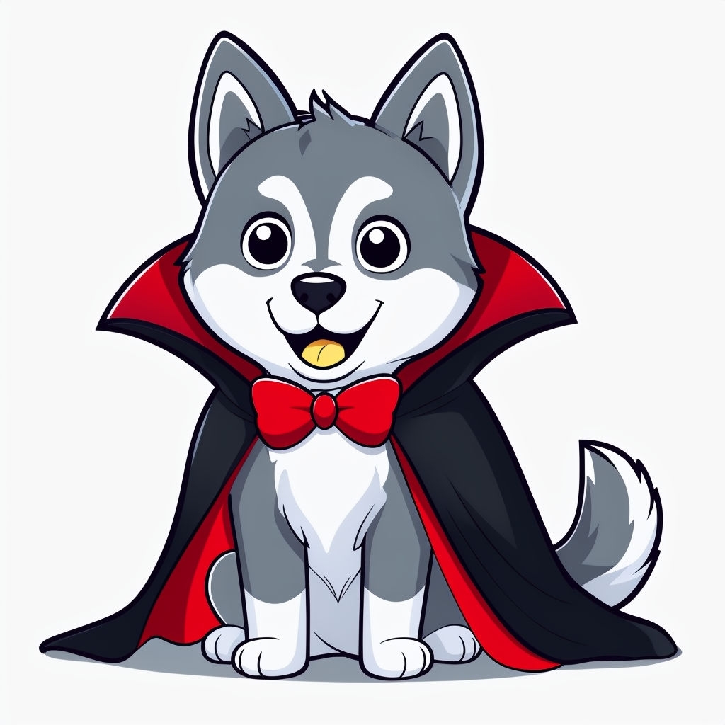 Playful Cartoon Dog in Vampire Costume Halloween Sticker