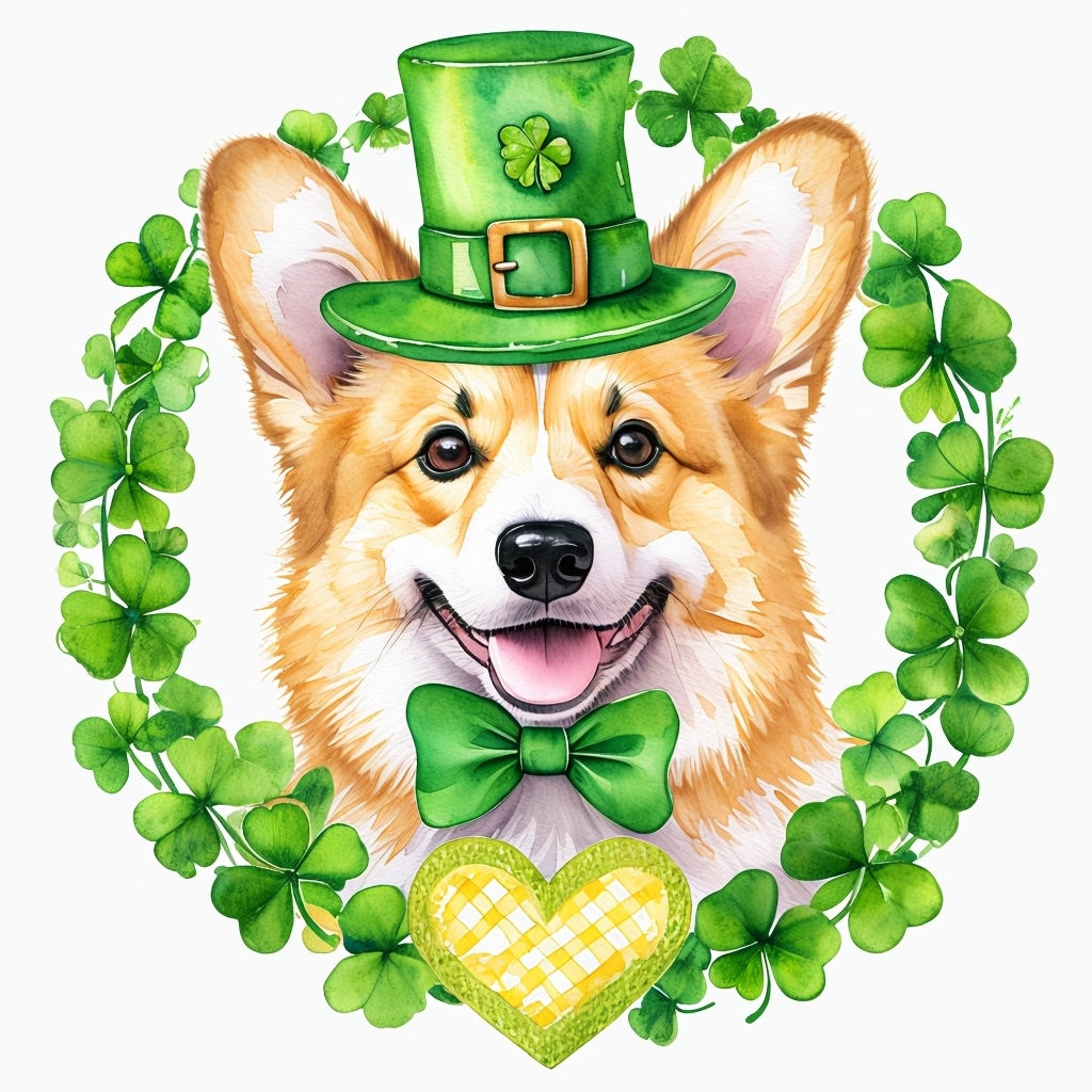 Whimsical Watercolor Corgi in Shamrock Wreath for St. Patrick's Day Mug