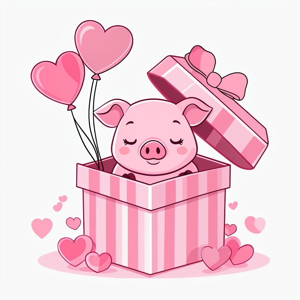 Cute Cartoon Pink Pig in Gift Box Illustration Mug - Playground