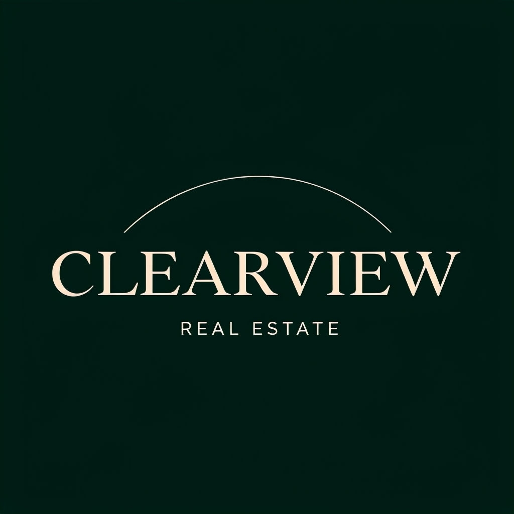 Elegant Clearview Real Estate Logo Design on Dark Green Background