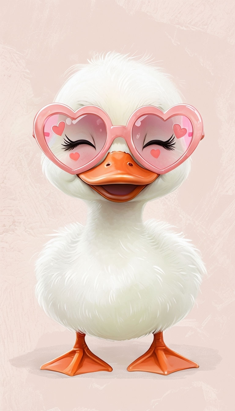 Cute White Duckling with Heart Sunglasses Digital Art Mobile Wallpaper