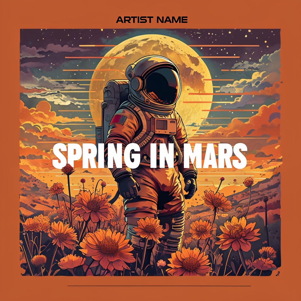 Astronaut Surrounded by Vibrant Flowers on Mars Album Cover