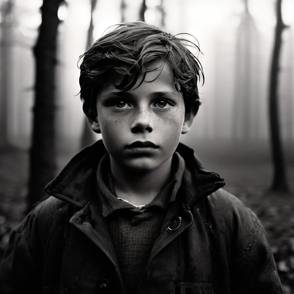 A 12 year old boy in the woods. Lost. Mist. The boys face. J... by Joel ...