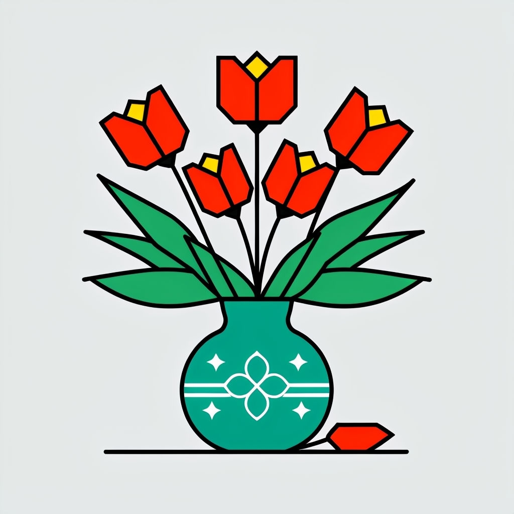 Bold Red Tulips in Teal Vase Minimalist Sticker