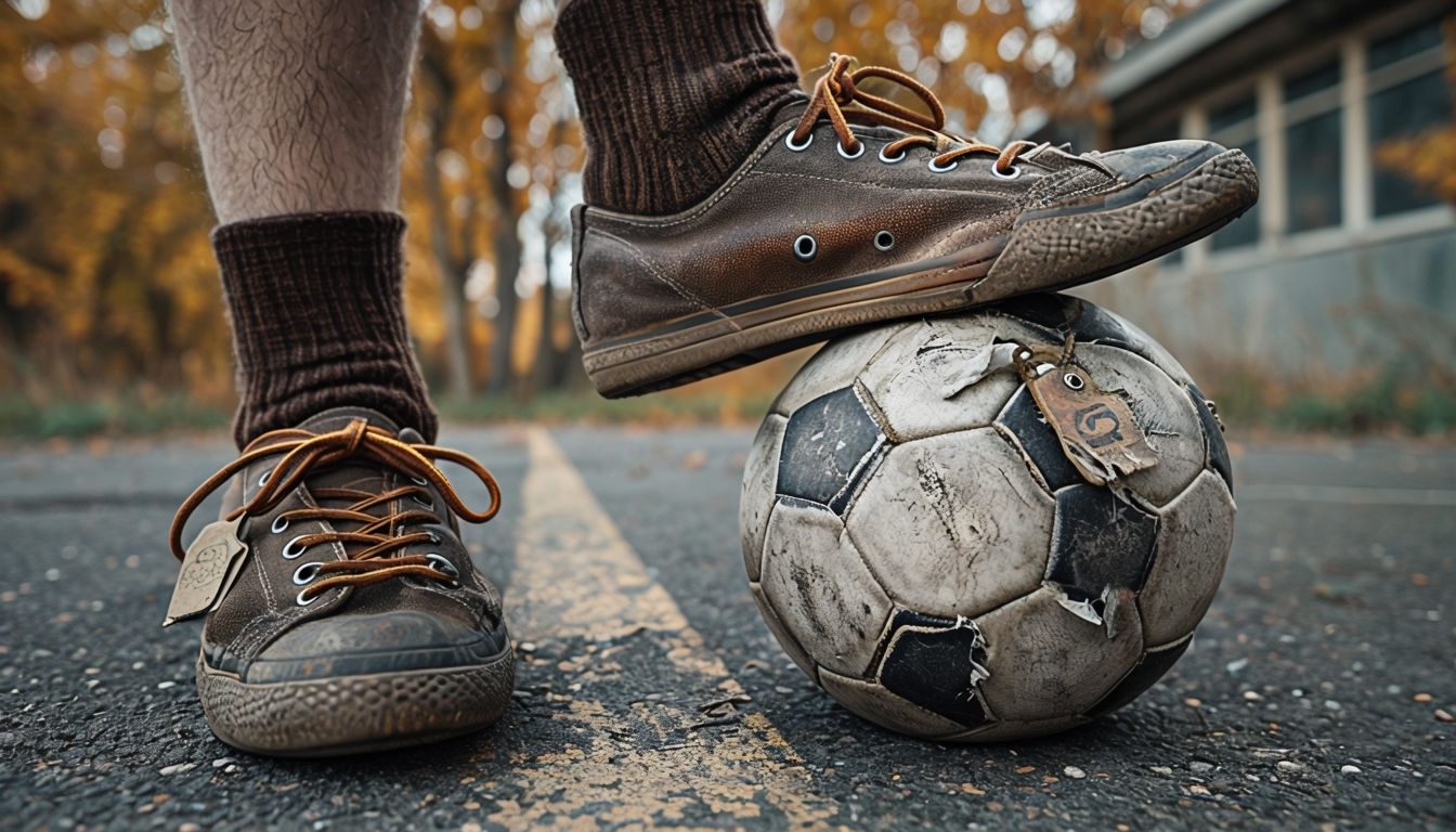 Nostalgic Outdoor Setting with Soccer Ball and Wool Socks Virtual Background