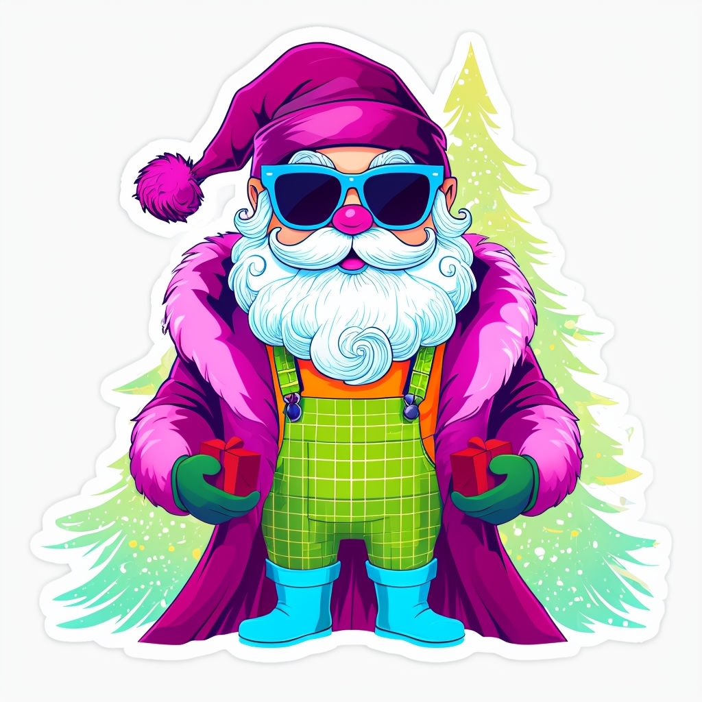 Cheerful Santa Claus Cartoon with Vibrant Christmas Outfit Sticker