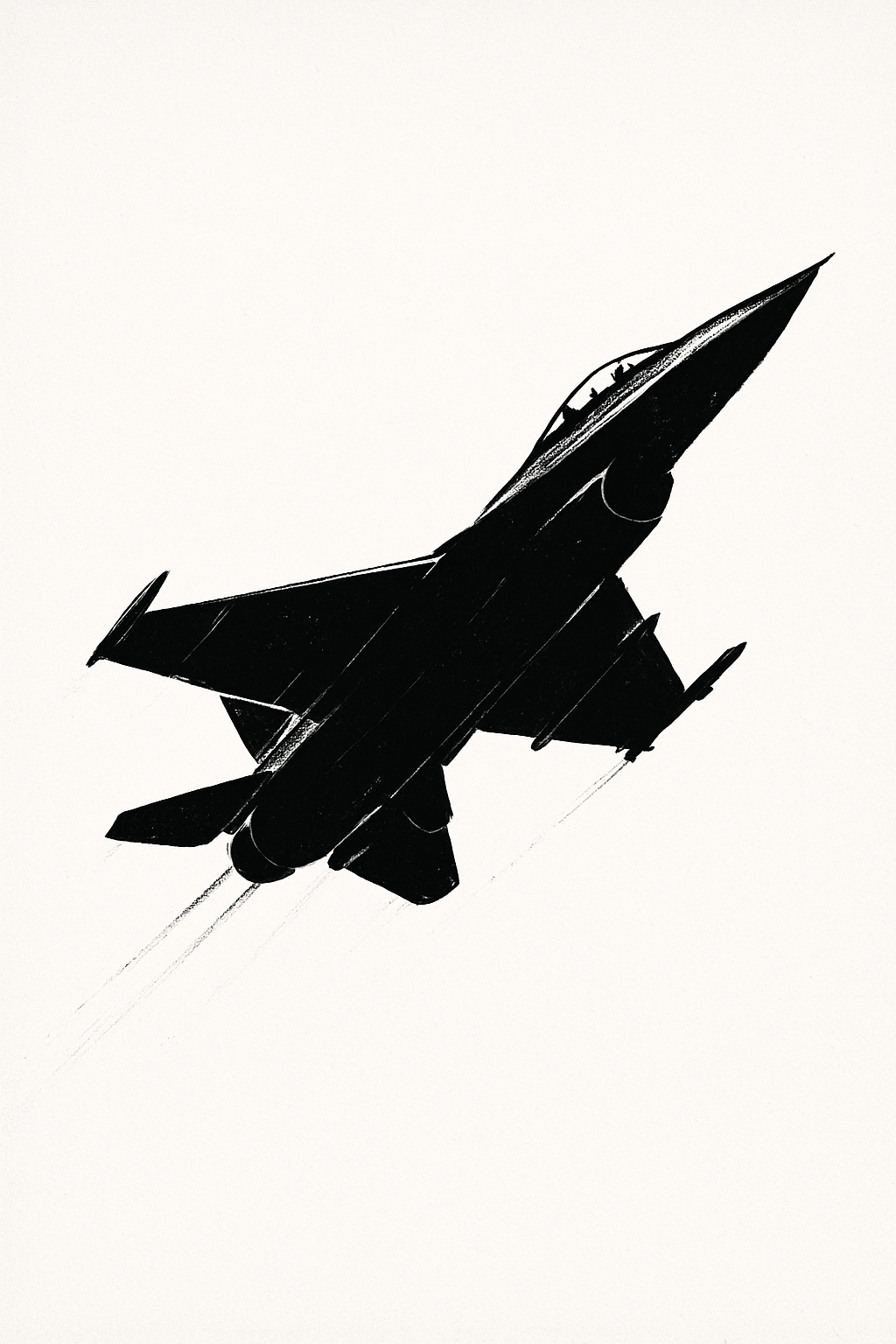 Dynamic Black and White Fighter Jet Illustration T-shirt