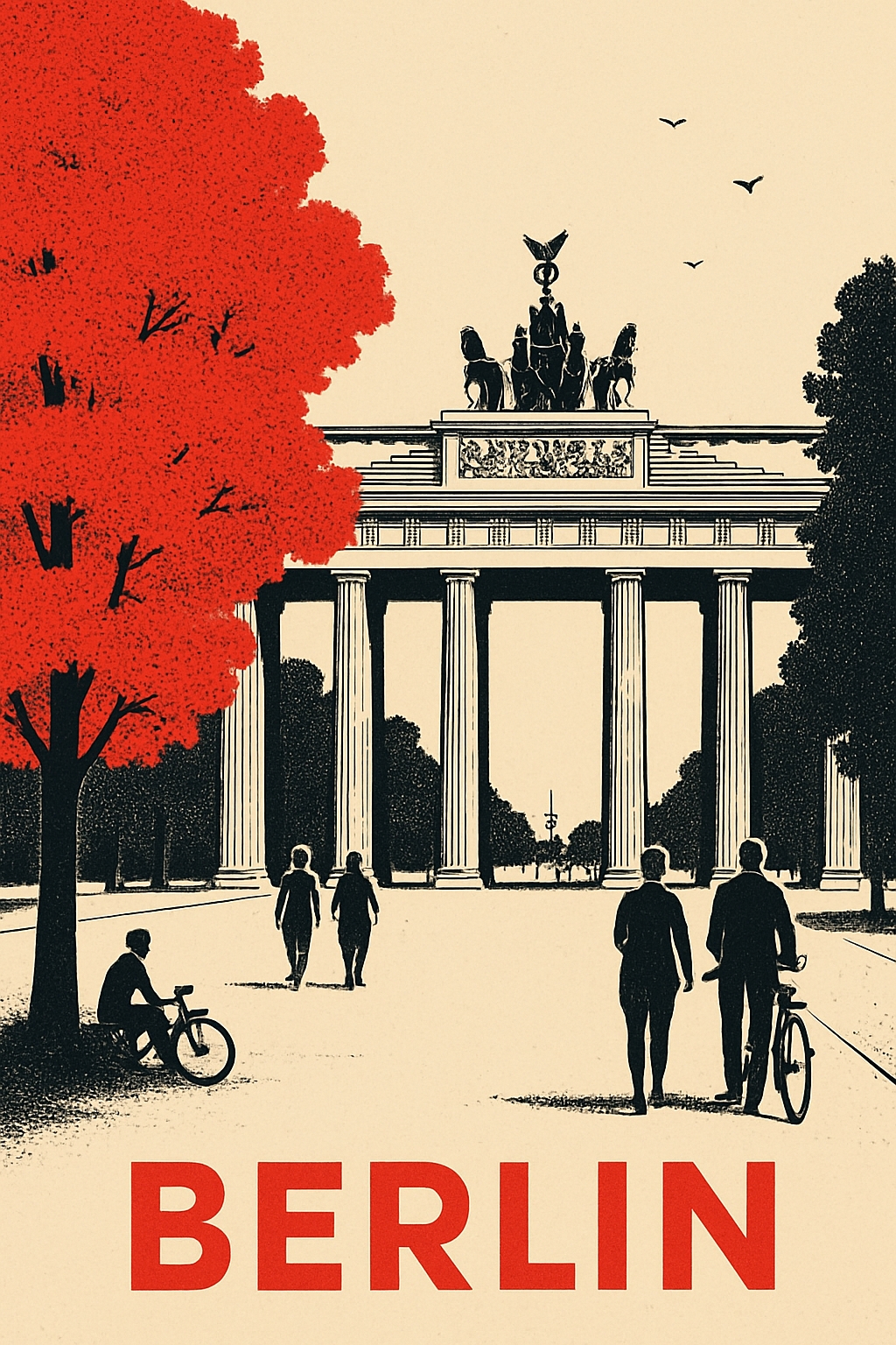 Vintage Berlin Brandenburg Gate Autumn Scene Poster