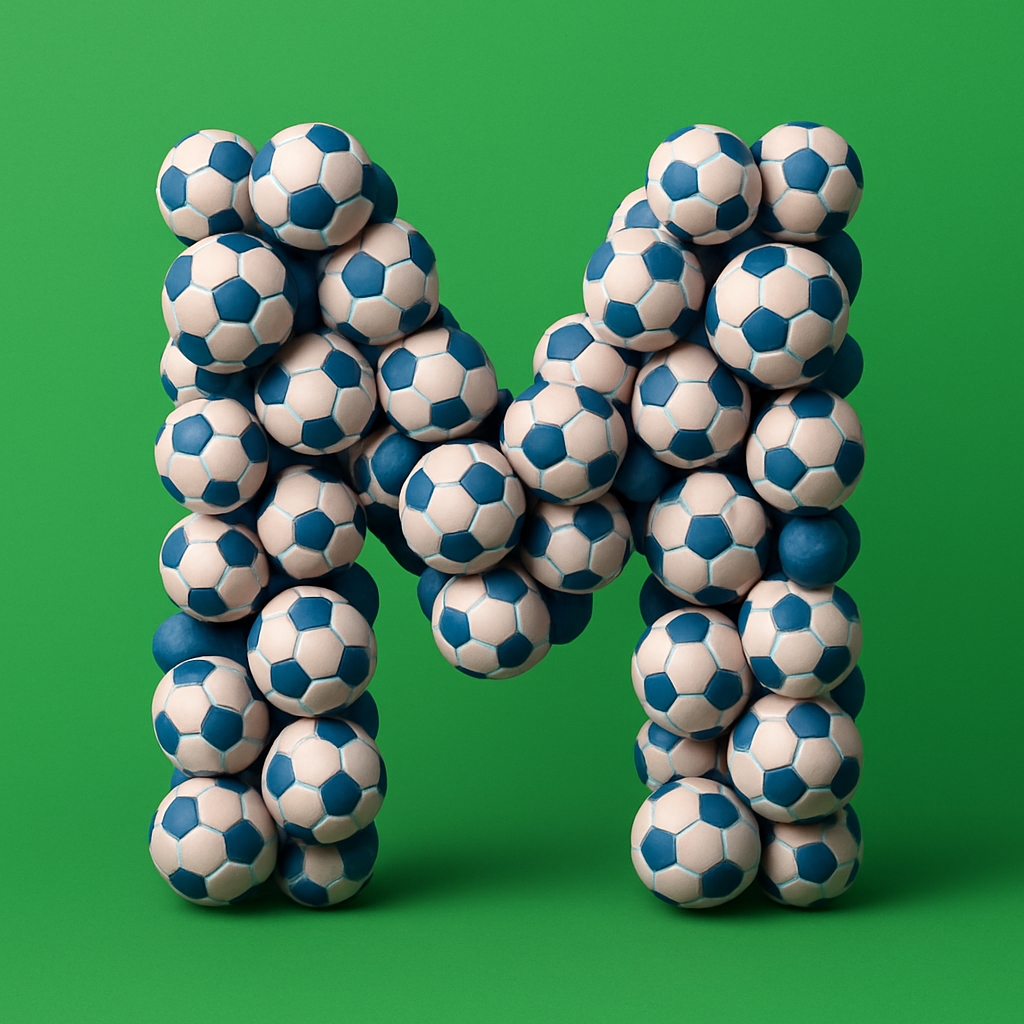 Soccer Ball 'M' Typography Art on Vibrant Green Background Monogram