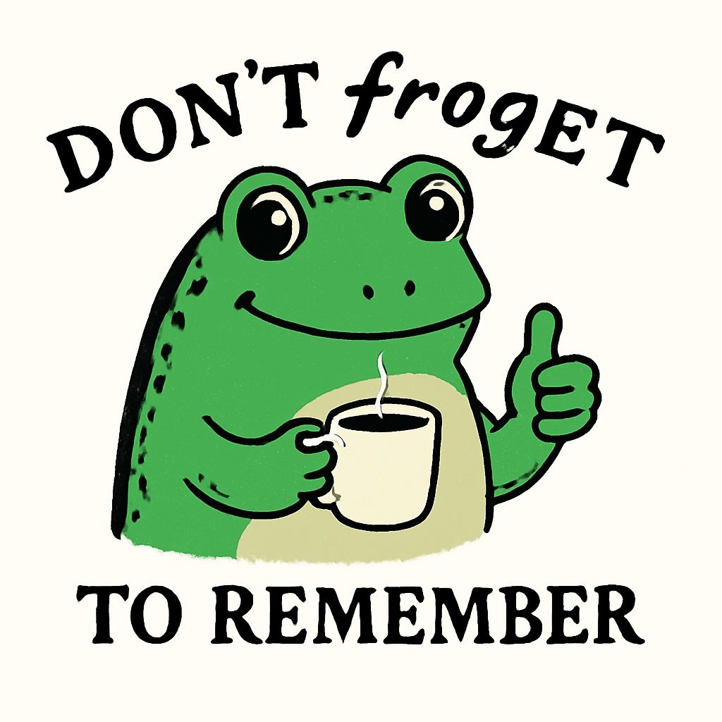 Cheerful Green Frog with Coffee and Don't Forget Text T-Shirt