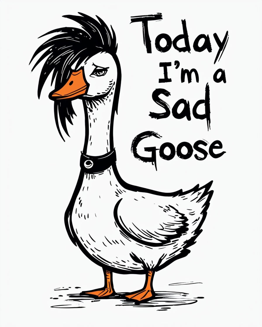 Sad Goose Cartoon Illustration with Handwritten Text T-Shirt
