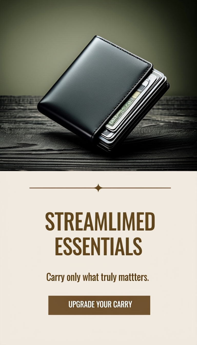 Sophisticated Minimalist Wallet Advertisement Design with Call to Action Ads