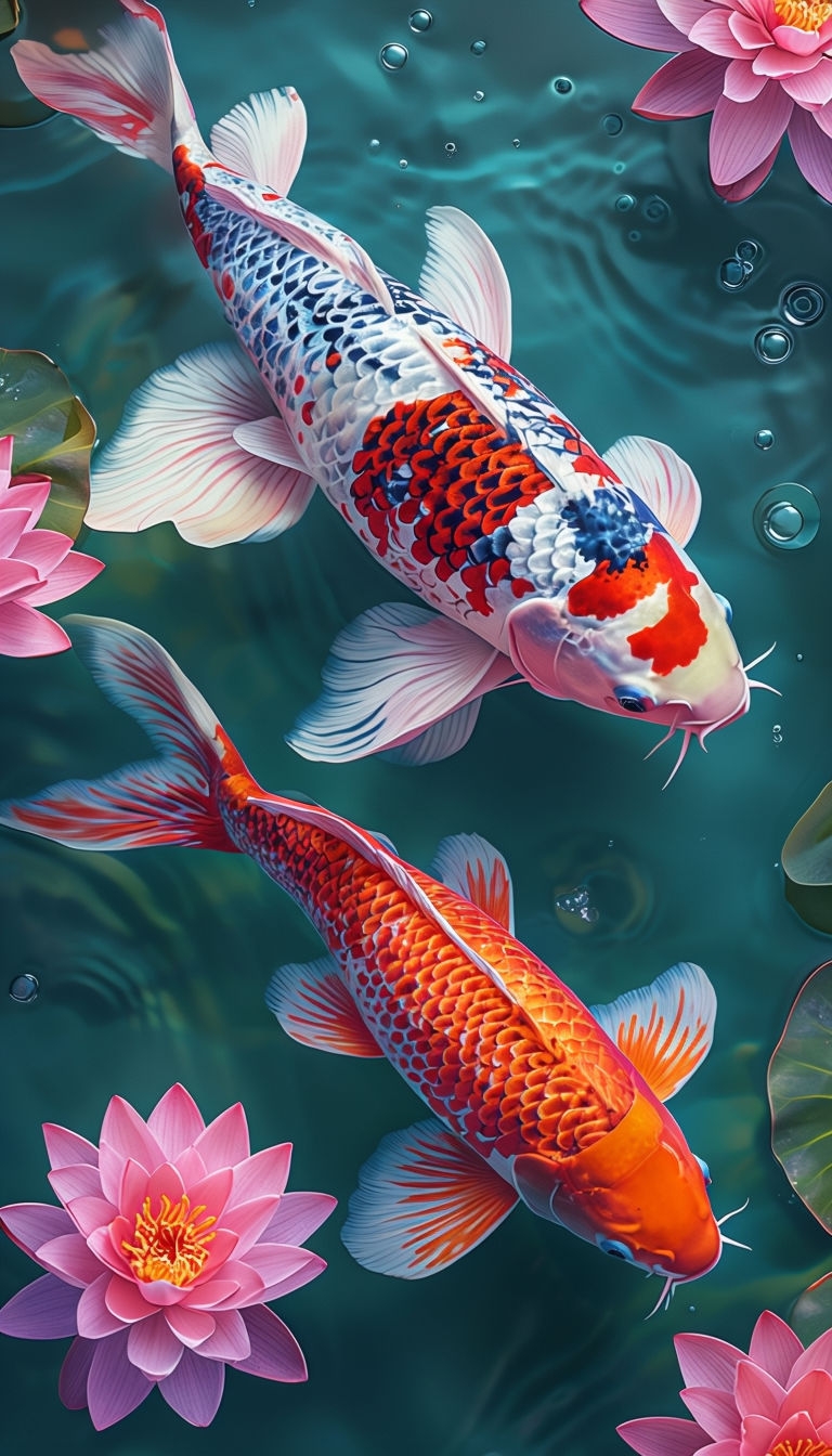 Vibrant Koi Fish Swimming Among Lotus Flowers Art Print Phone Case Cover