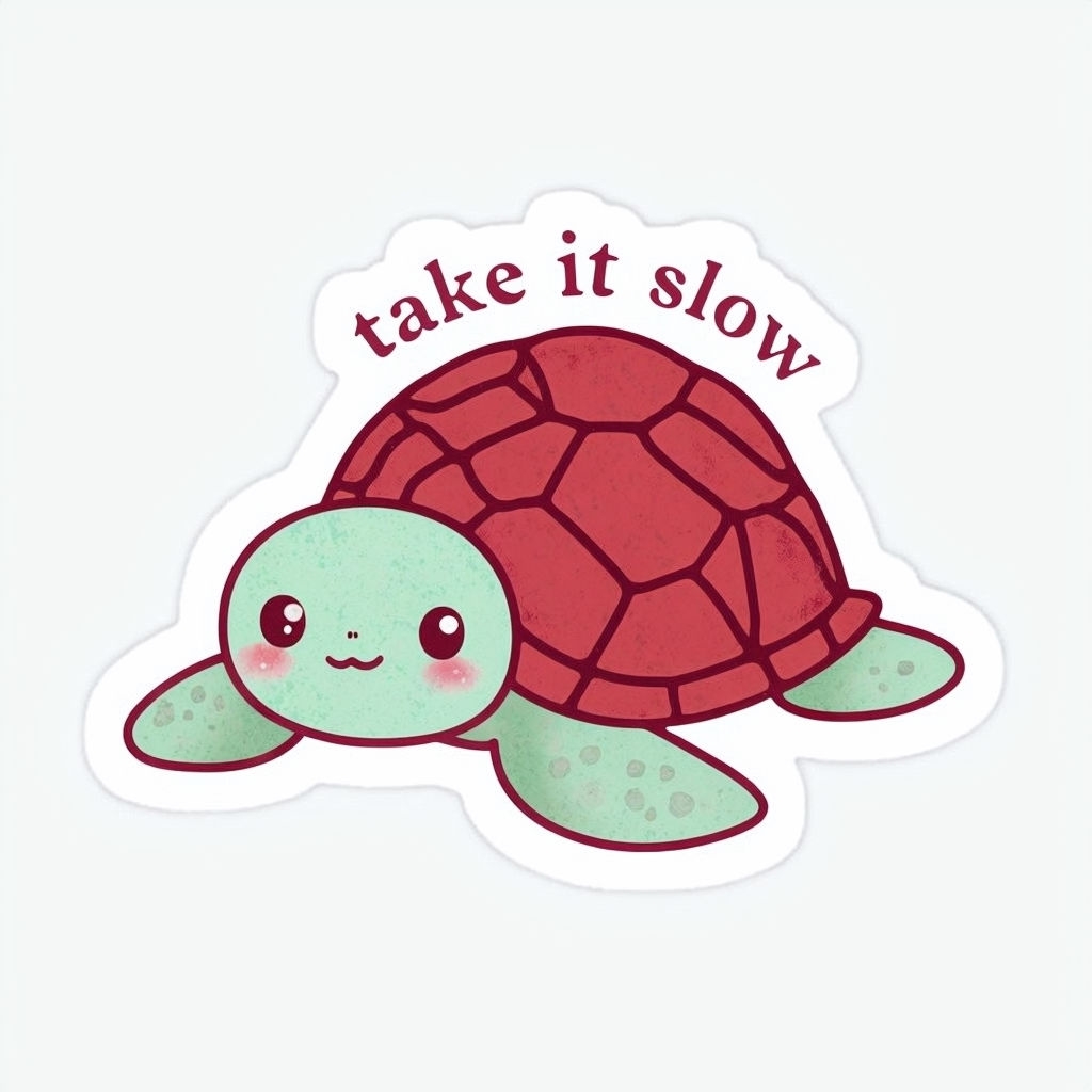 Cute Vintage Turtle Illustration with 'Take It Slow' Sticker