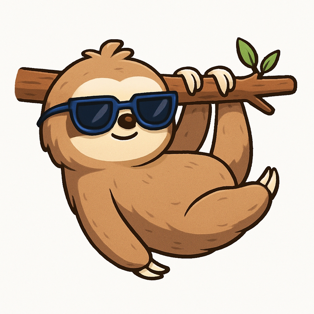 Cute Cartoon Sloth Hanging on Branch with Sunglasses Sticker