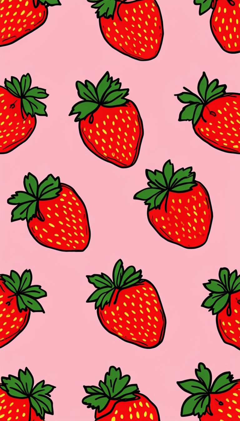 Vibrant Cartoon Strawberry Pattern on Pink Background Phone Case Cover