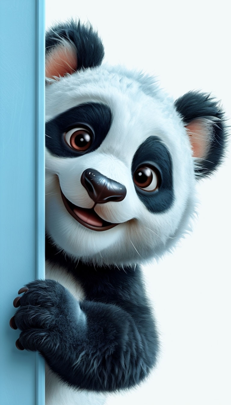 Cheerful Cartoon Panda Peeking Over Panel Illustration Mobile Wallpaper